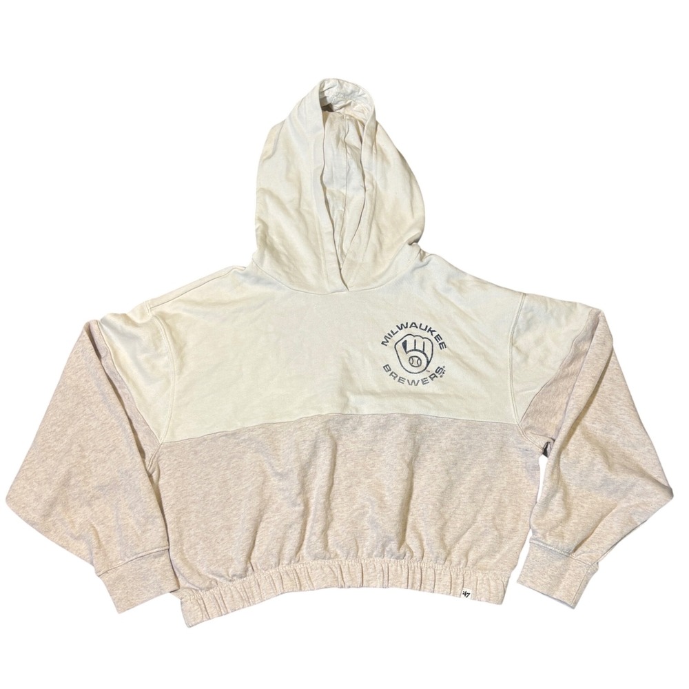 47 Milwaukee Brewers Hoodie Medium Cream Tan Cropped Elastic Waist MLB